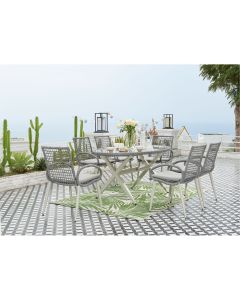 TABLE OVALE  + 6 CHAISES - GRIS 