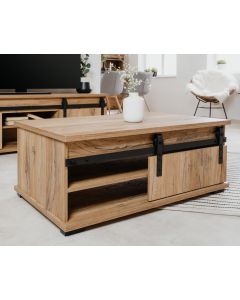 TABLE BASSE 1 PORTE COULISSANTES / 2 NICHES - STYLE INDUS 